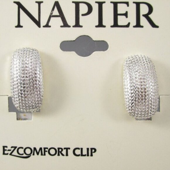NAPIER Mod/Contemporary Silver Pebbled Textured E-Z Comfort Clip On Earrings~NEW - Picture 1 of 4